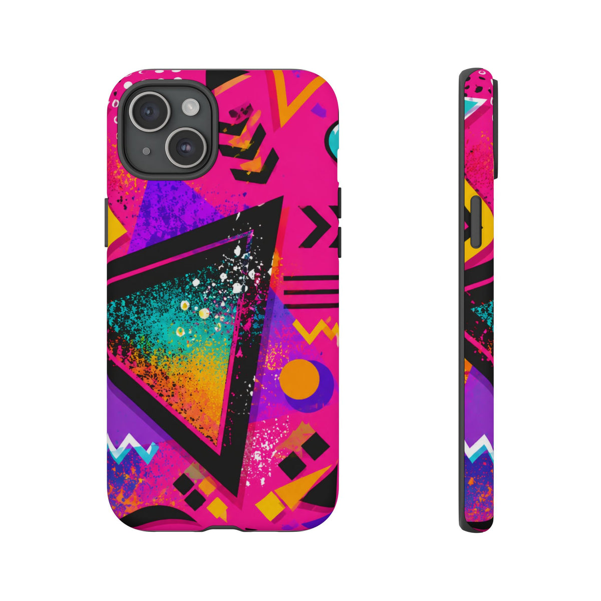 Retro 80s Geometric Phone Case — Neon Triangle Tough Case