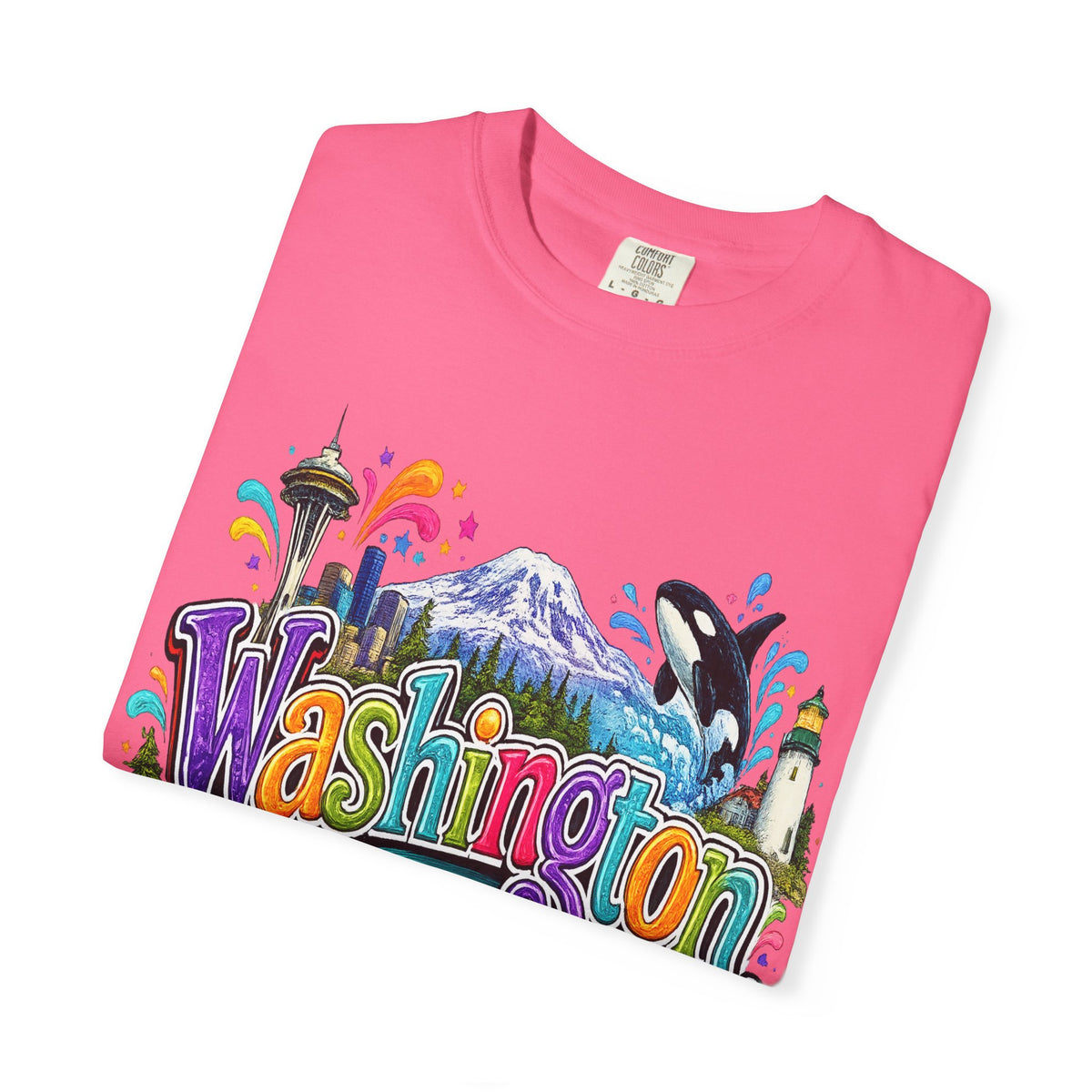 Washington State Scene T-shirt | Seattle Skyline, Orca, Apples
