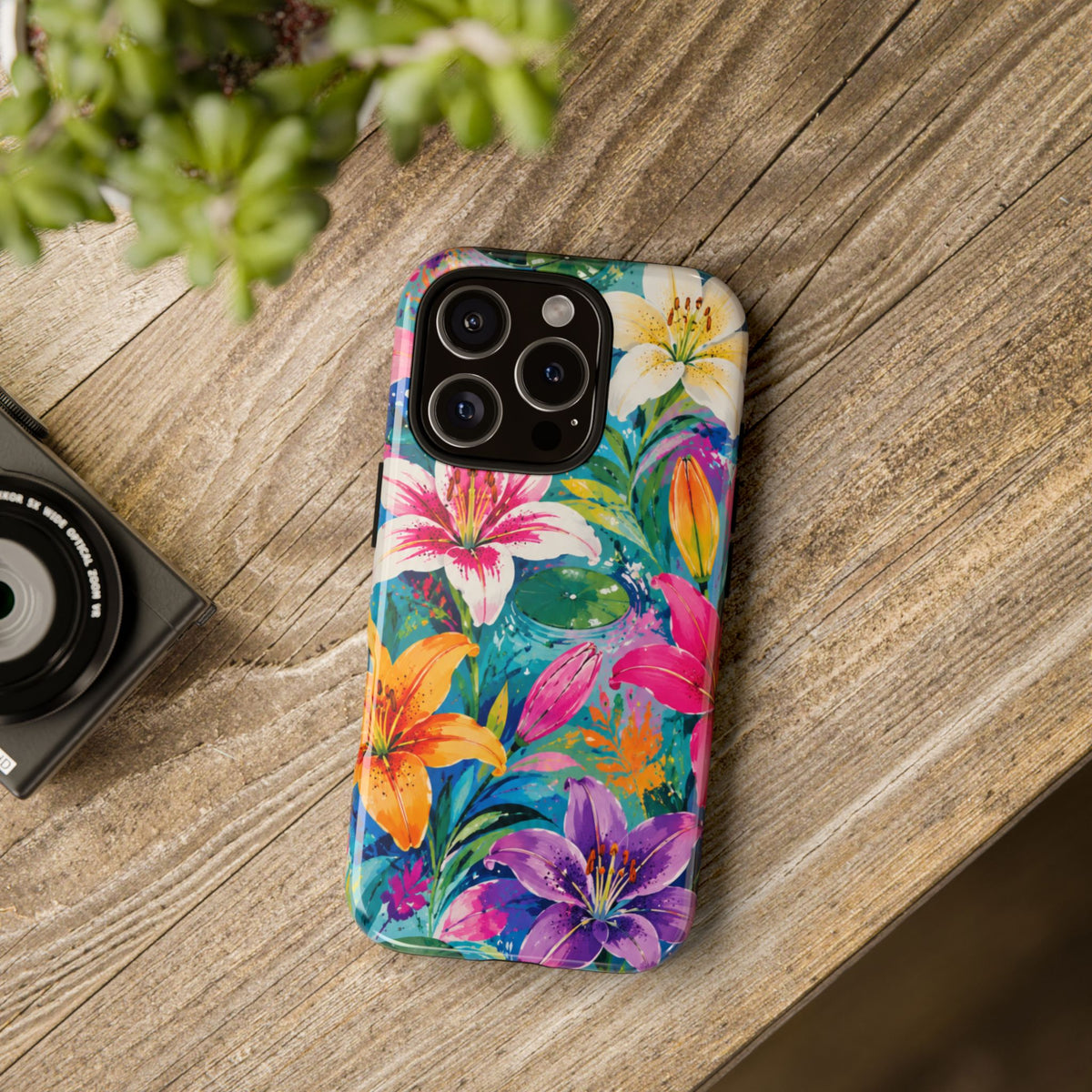 Floral Lily Tough Phone Case — Colorful Tropical Flower Protective Cover