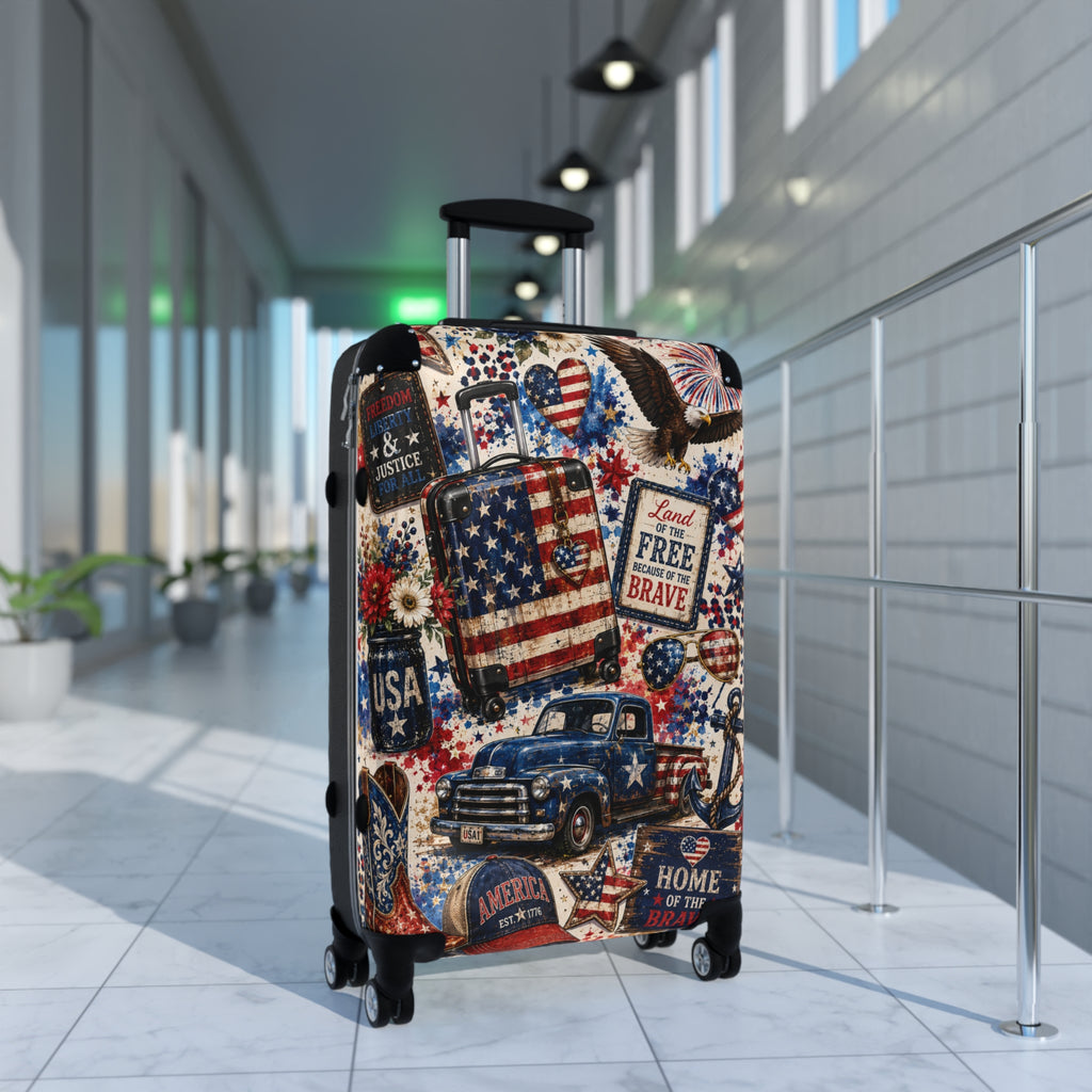Patriotic 'Land of the Free, Home of the Brave' Carry-On Suitcase