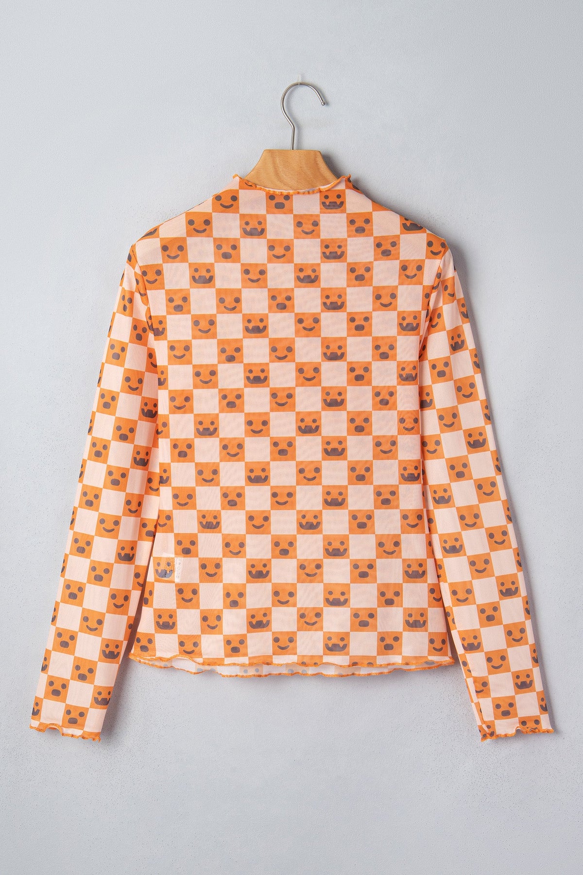 Halloween Checker Mock Neck Long Sleeve Blouse
