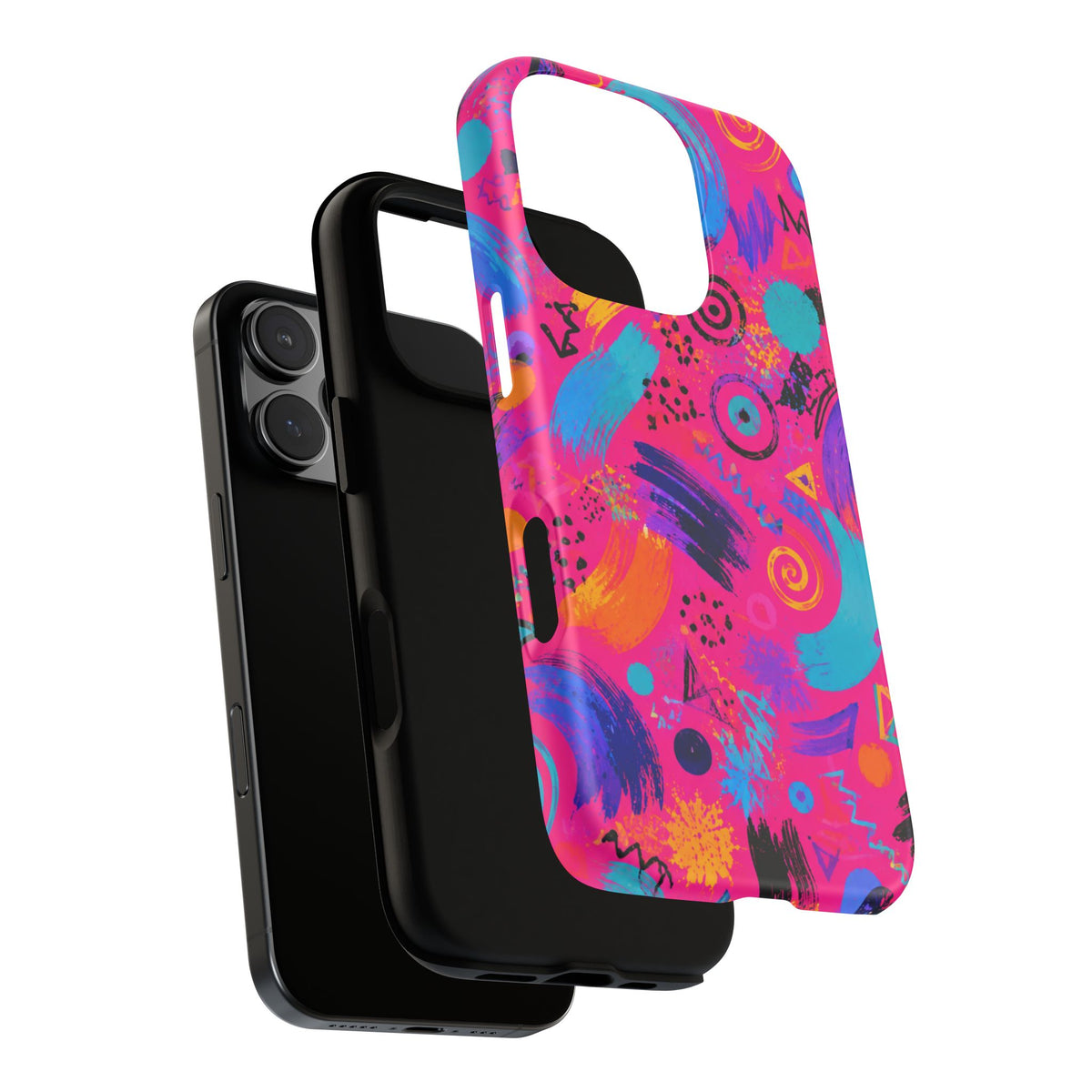 Neon Retro Abstract Tough Phone Case — 80s Brushstroke Pattern