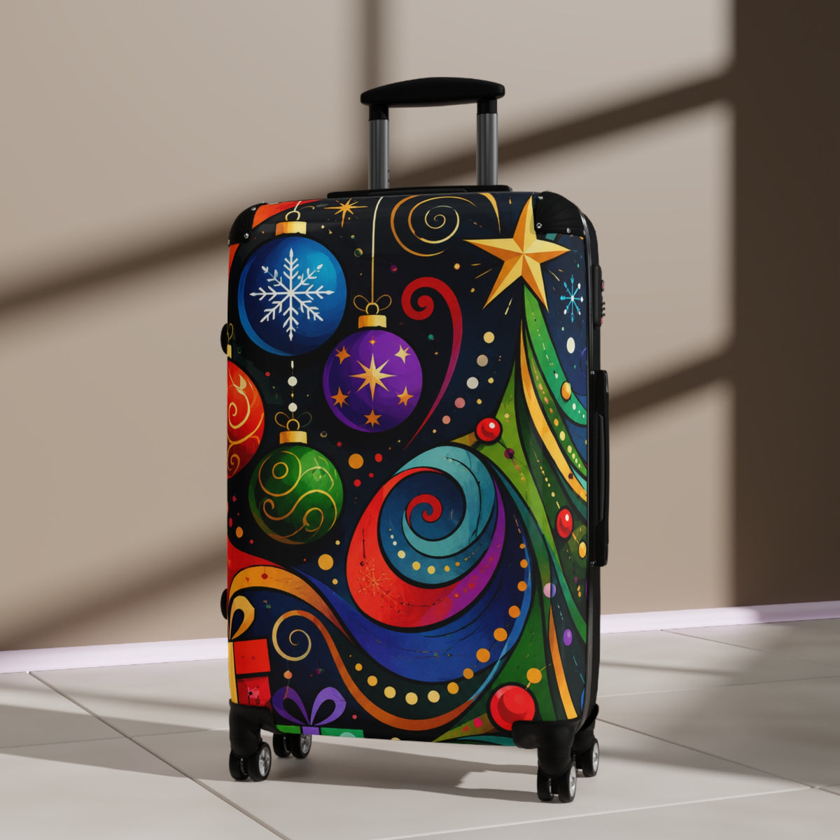 Holiday Ornaments Colorful Christmas Suitcase – Festive Travel Luggage