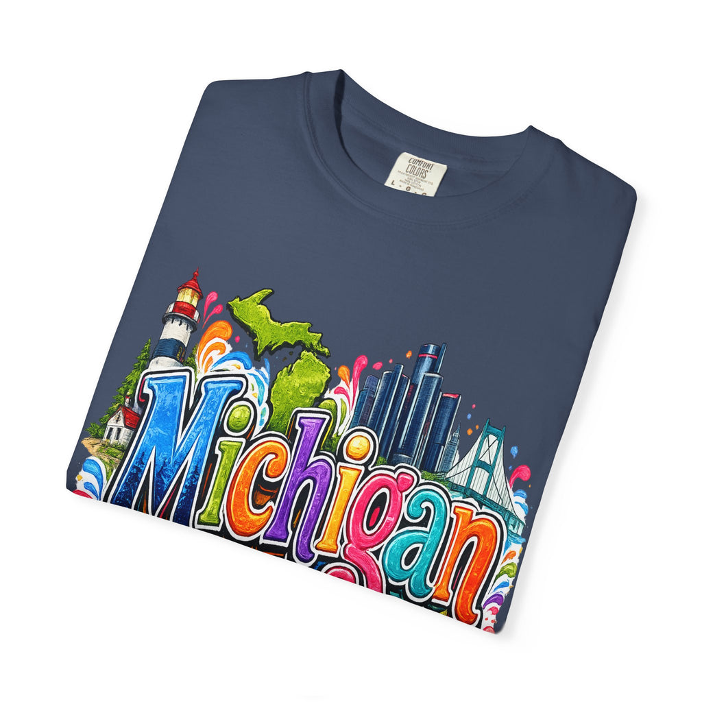 Michigan State Scene T-Shirt | Lighthouse, Skyline, Great Lakes