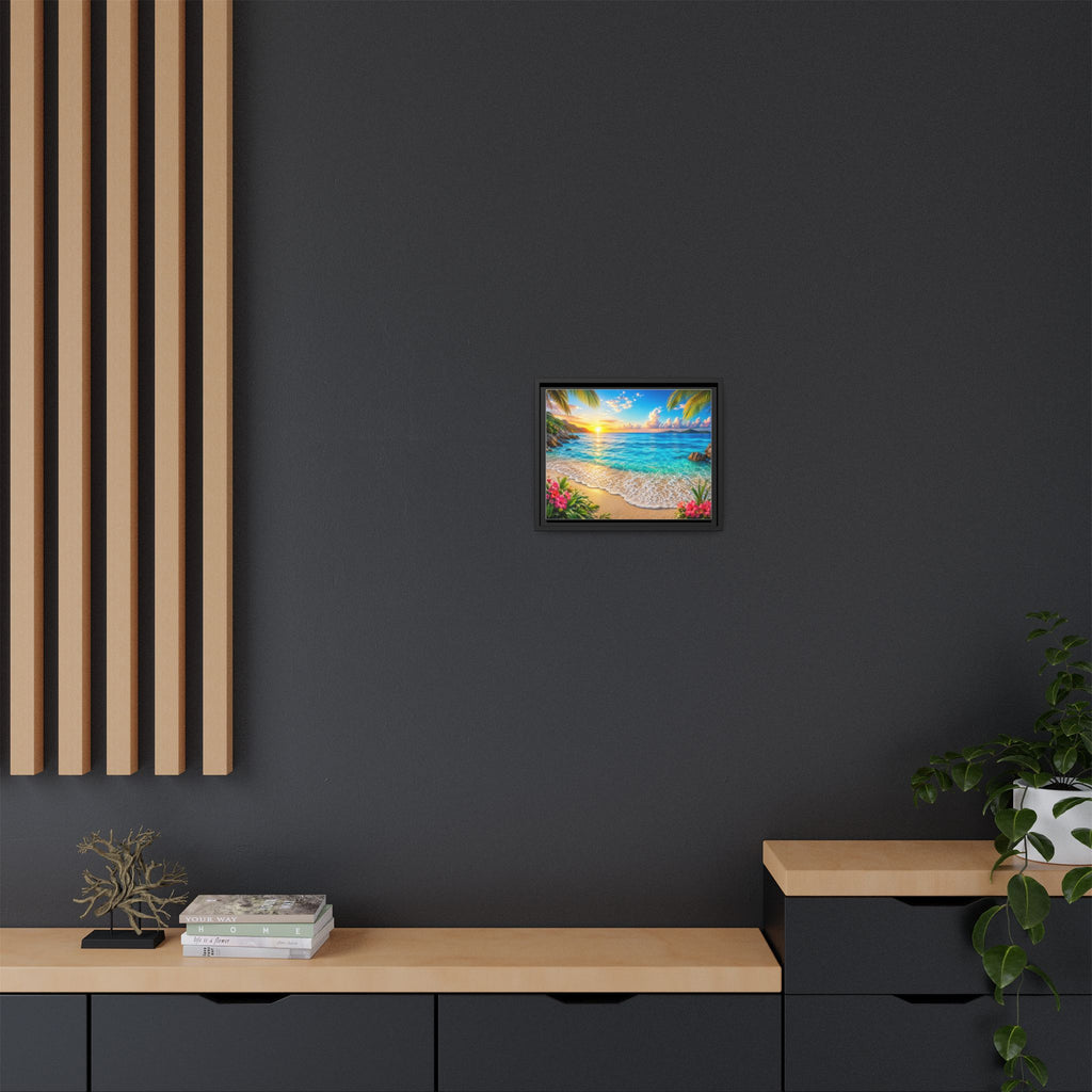 Framed Beach Sunset Matte Canvas Wall Art — Tropical Ocean Sunrise Decor
