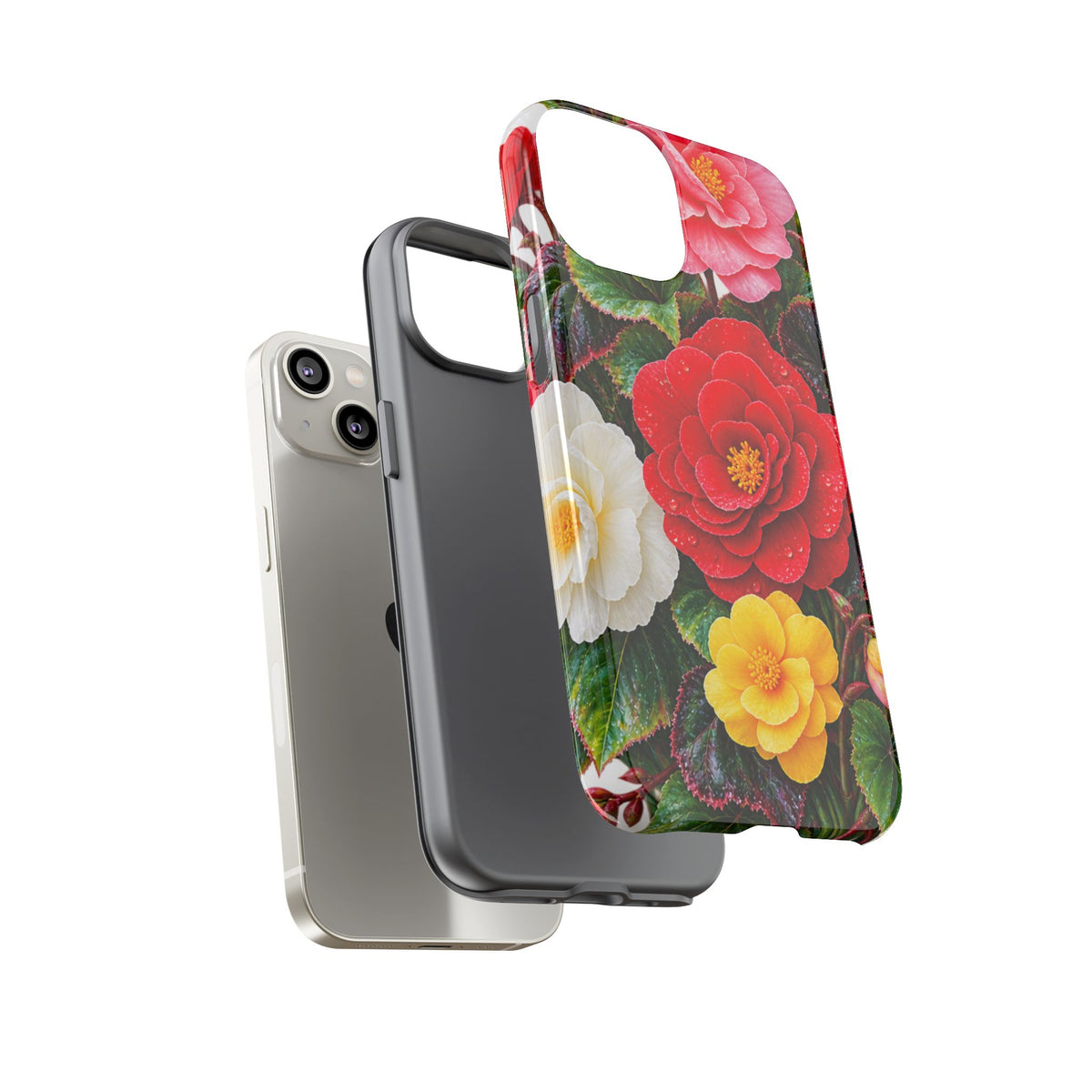 Floral Begonia Phone Case — Vibrant Red, Pink & Yellow Blossom Protective Cover