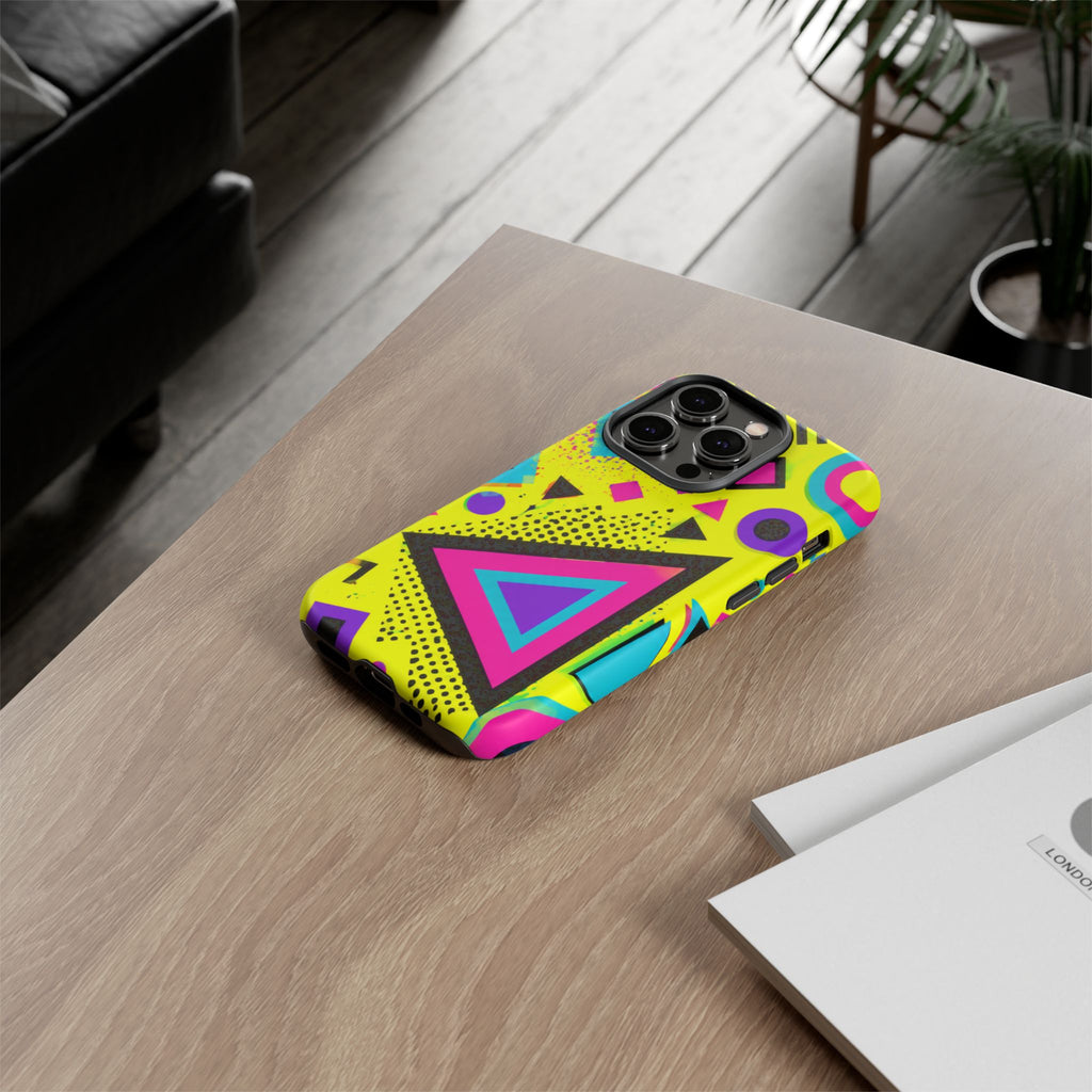 Retro 80s Geometric Phone Case — Neon Memphis Triangle Design