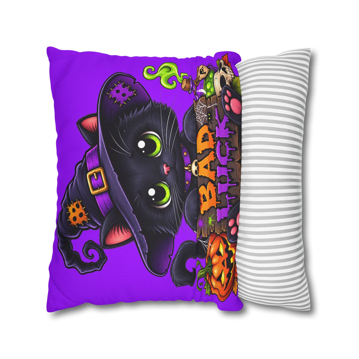 Halloween Black Cat Pillowcase — "Bad Luck" Spooky Cute Decorative Pillow