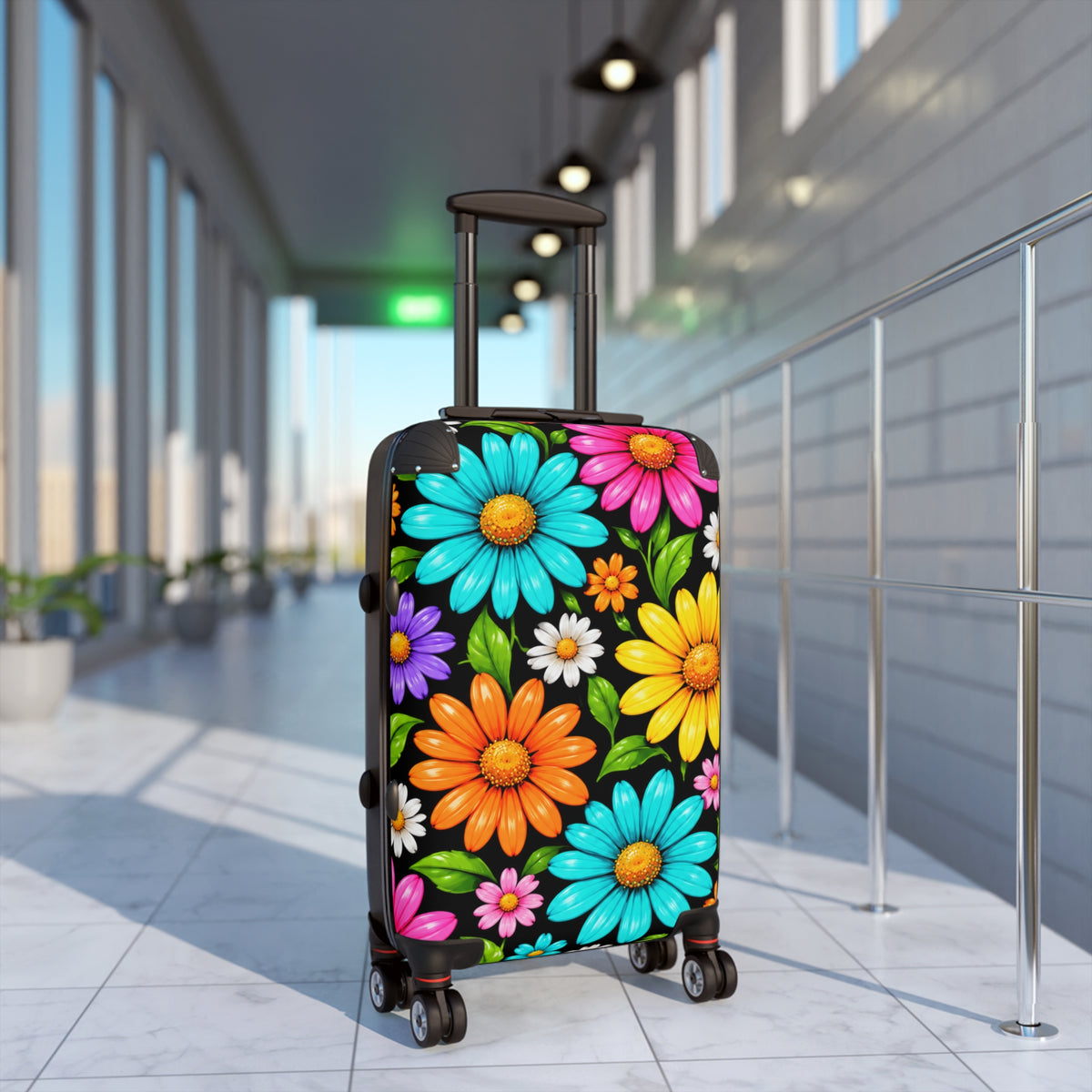 Colorful Daisy Suitcase – Floral Carry-On Luggage for Women & Travel