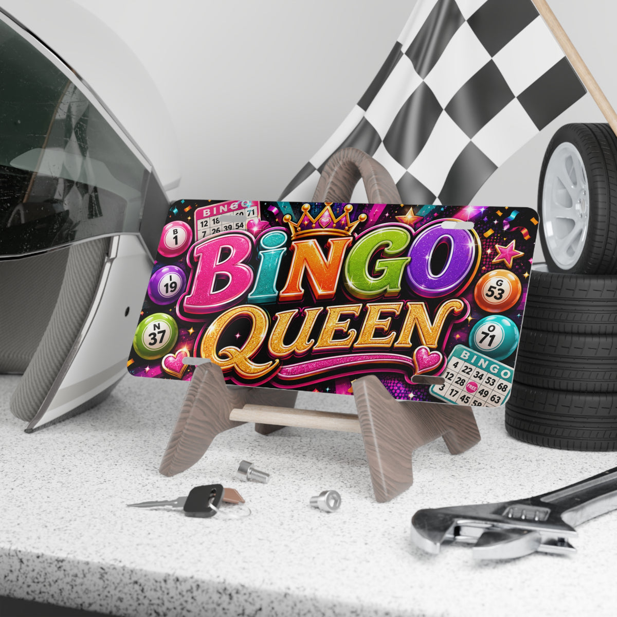 Bingo Queen Vanity Plate | Colorful Bingo Design, Crown & Balls