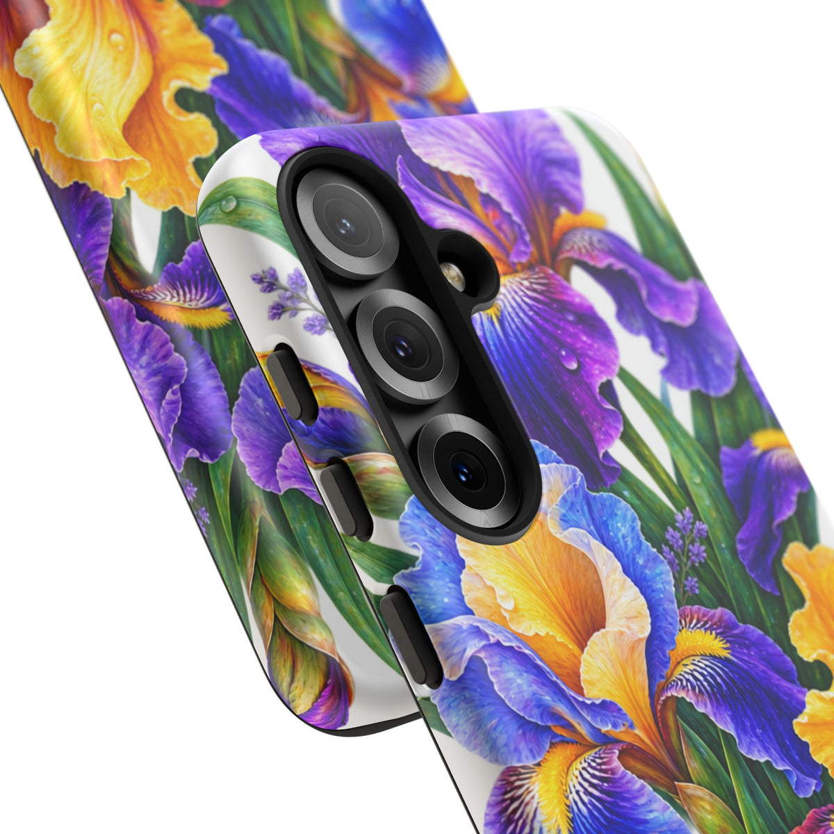 Floral Iris Tough Phone Case — Colorful Watercolor Iris Protective Cover