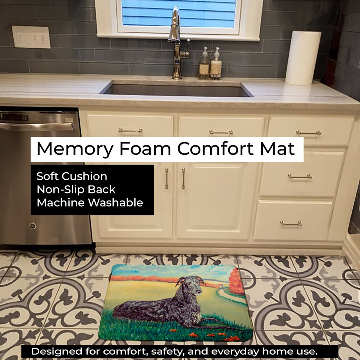 Scottish Deerhound Memory Foam Kitchen Mat Machine Washable Anti-Fatigue Cushion Comfort Bath or Kitchen Rug