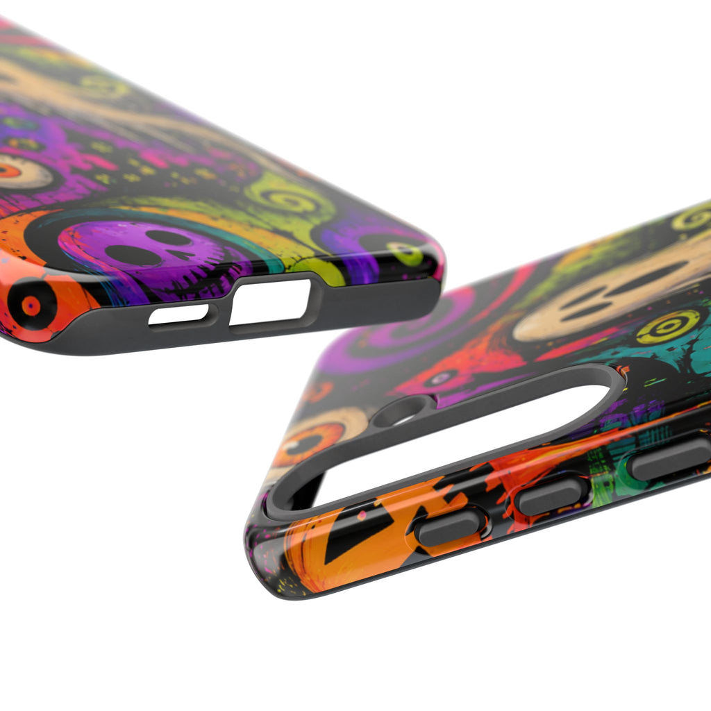 Halloween Ghost Phone Case — Colorful Spooky Skull & Haunted House Tough Case