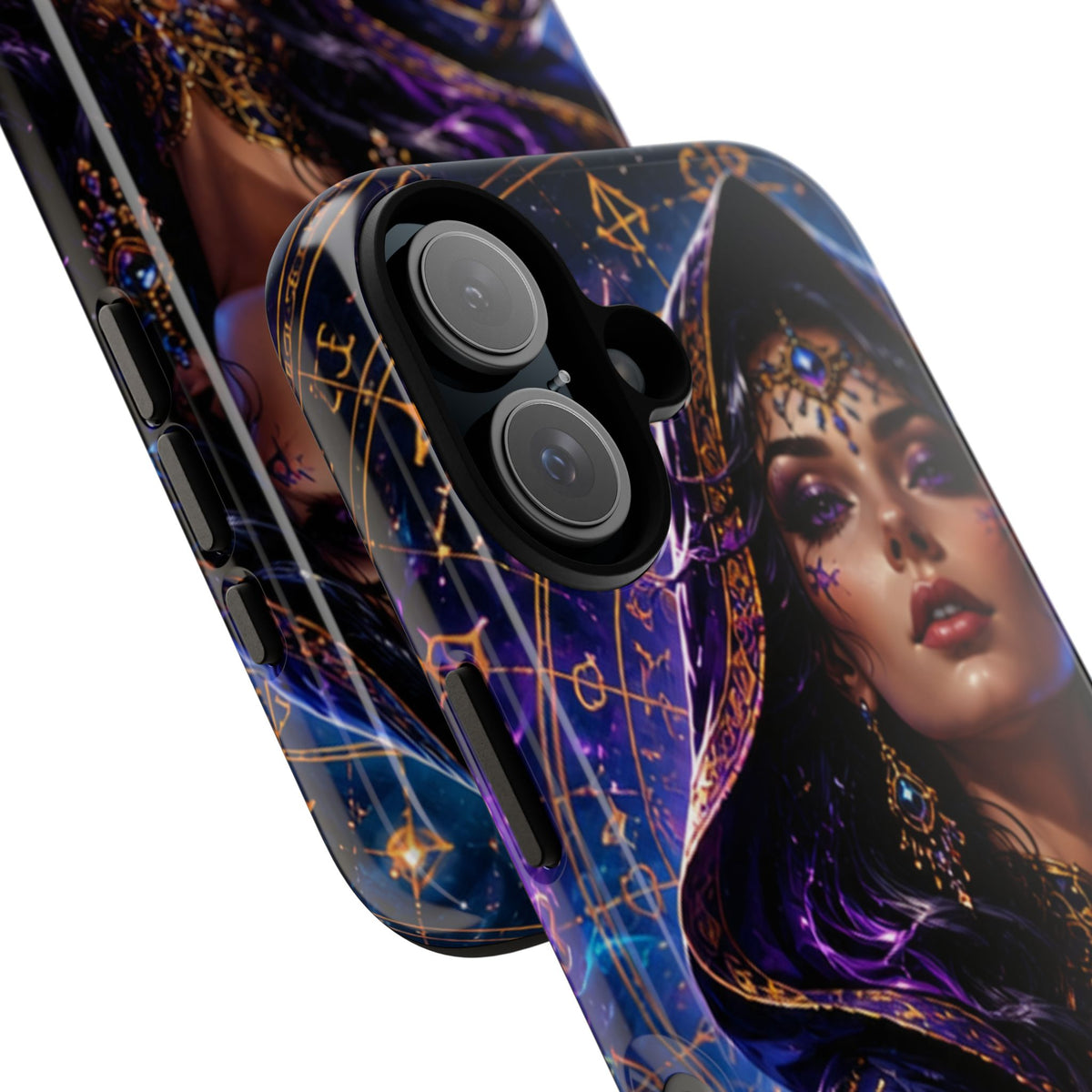 Phone Case — Mystical Sorceress Art Protective Tough Case (Astrology, Purple Hooded Witch)