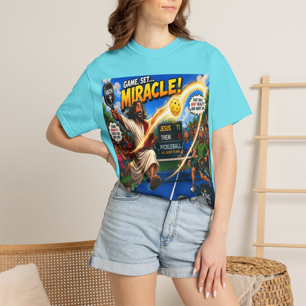 Game, Set, Miracle! Jesus Pickleball Graphic T-Shirt