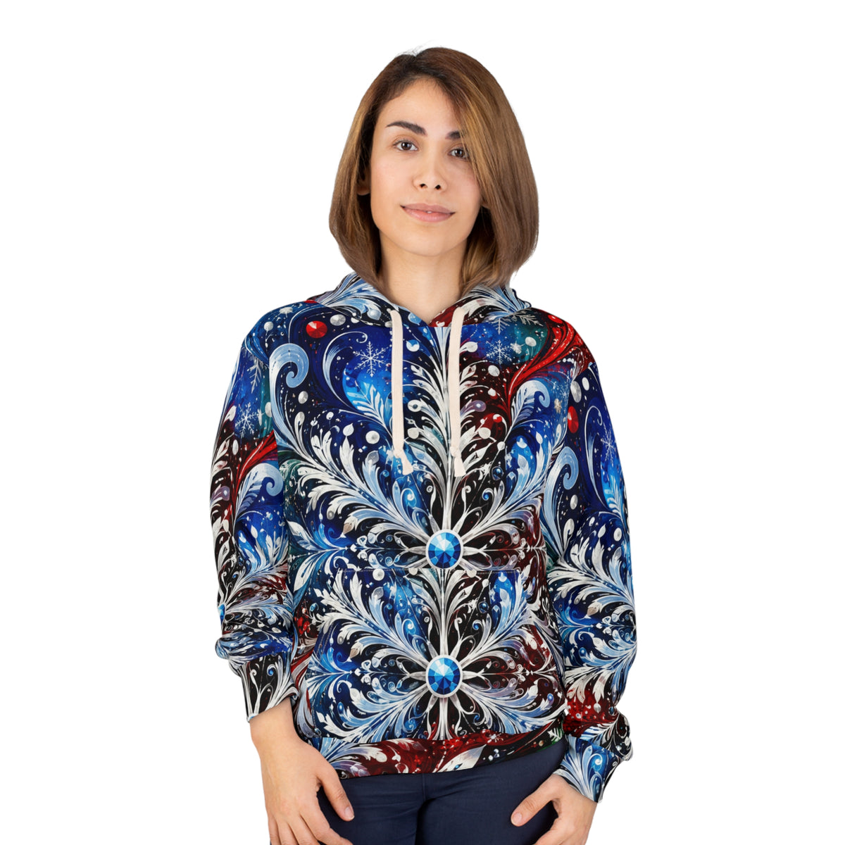 All-Over-Print Hoodie — Patriotic Snowflake Mandala Winter Design