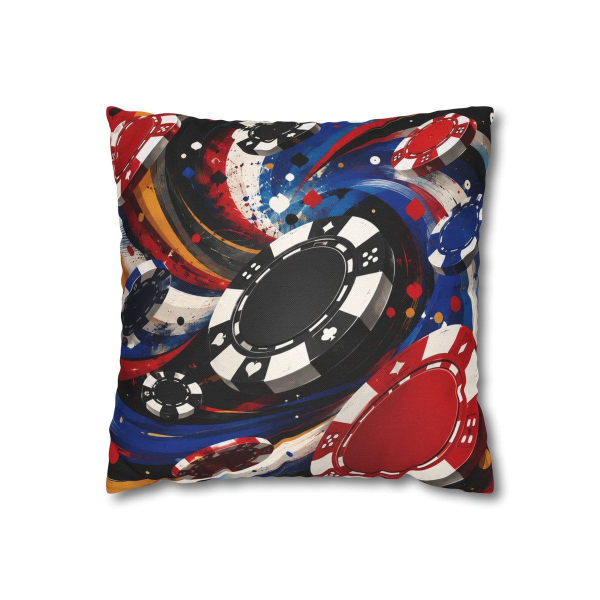 Casino Chip Art Pillowcase — Abstract Poker Chips Red White Blue Accent