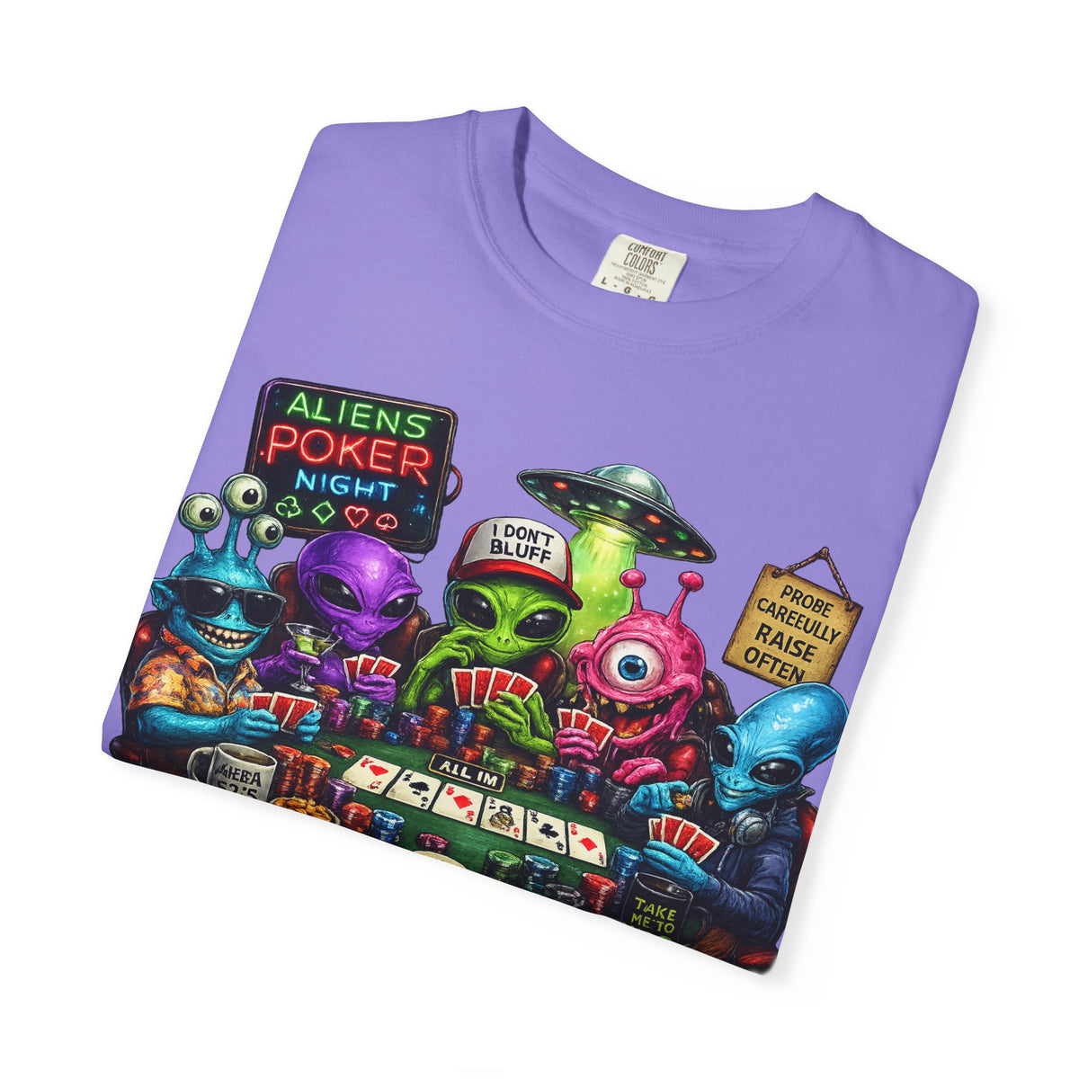Aliens Poker Night T-shirt | Funny UFO Casino Card Game Design
