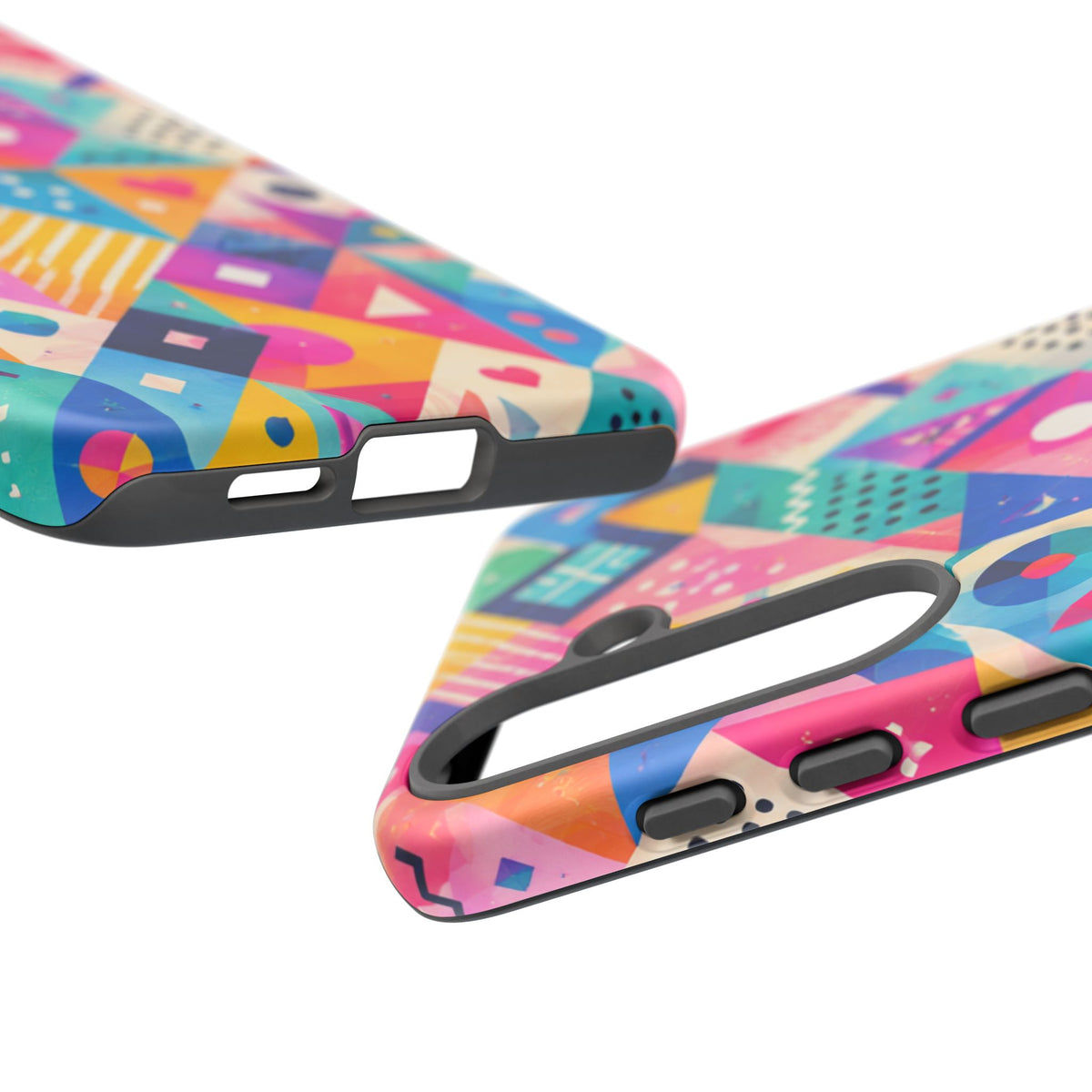 Colorful Geometric Tough Phone Case — Bright Abstract Heart & Triangle Pattern