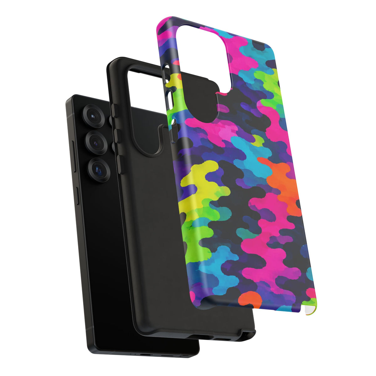 Neon Camo Tough Phone Case — Bright Rainbow Protective iPhone Cover