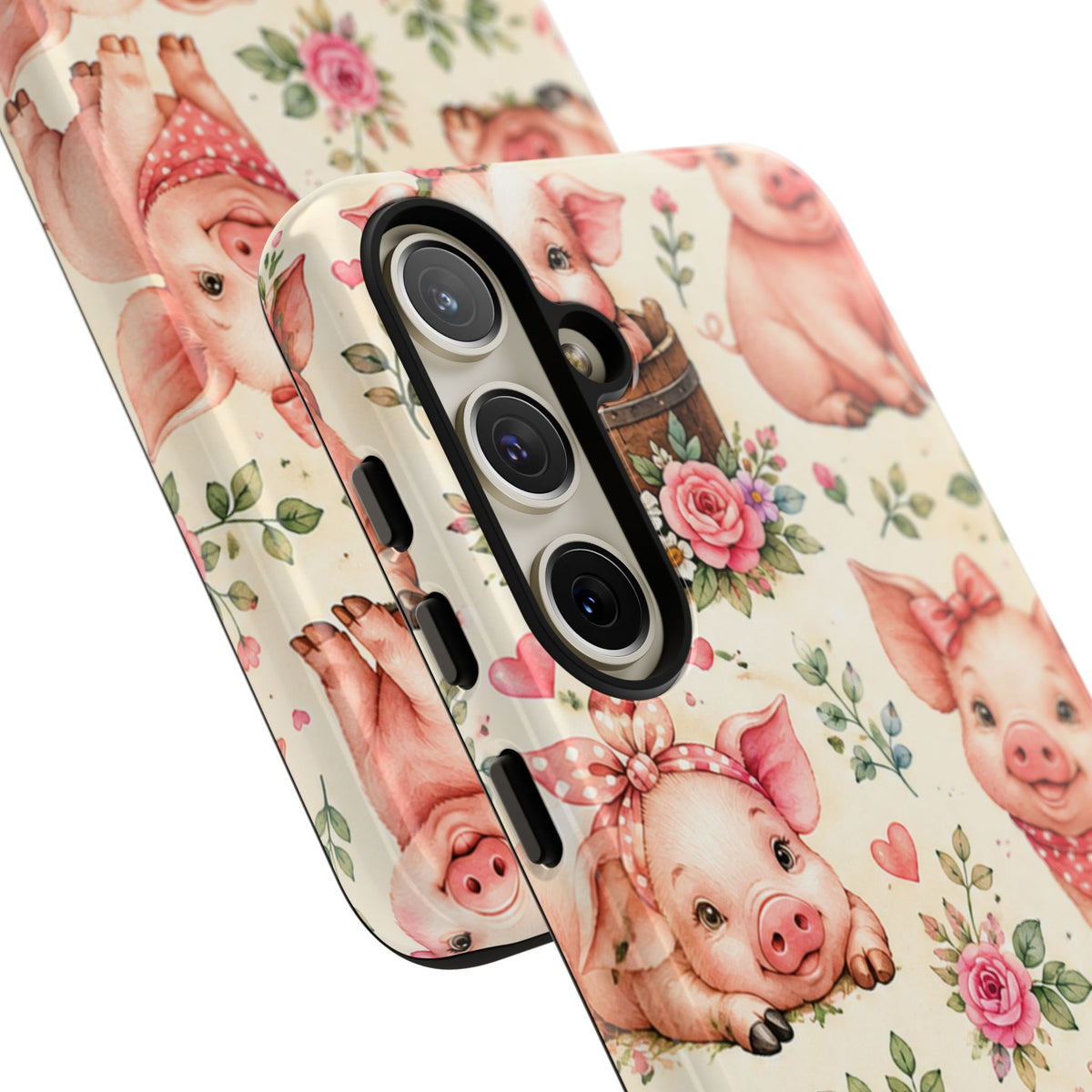 Cute Pink Piglet Phone Case — Vintage Floral Farm Animal iPhone Cover