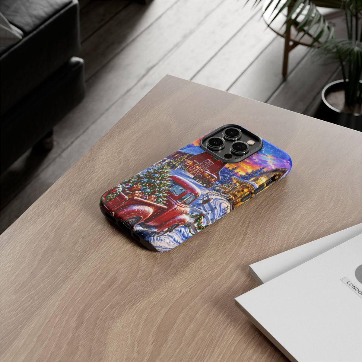 Christmas Farm Phone Case — Vintage Red Truck in Snowy Holiday Scene
