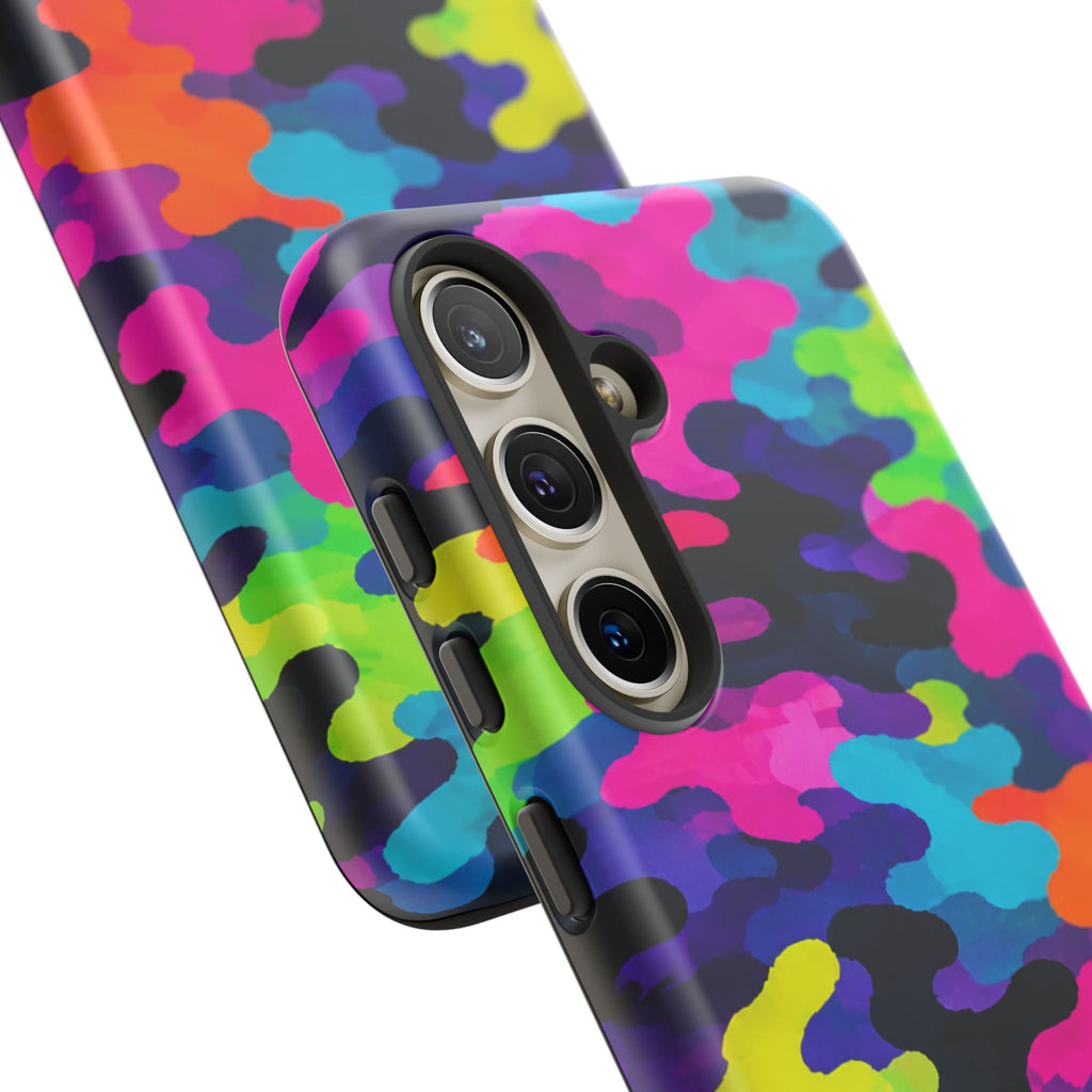 Neon Camo Tough Phone Case — Bright Rainbow Protective iPhone Cover