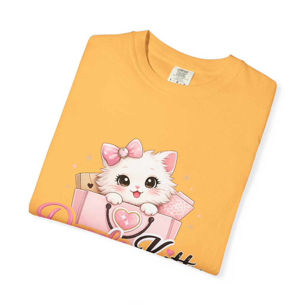 Dazzle Kitty Cute Kitten Illustration T-shirt | Pink Bow Cat Tee