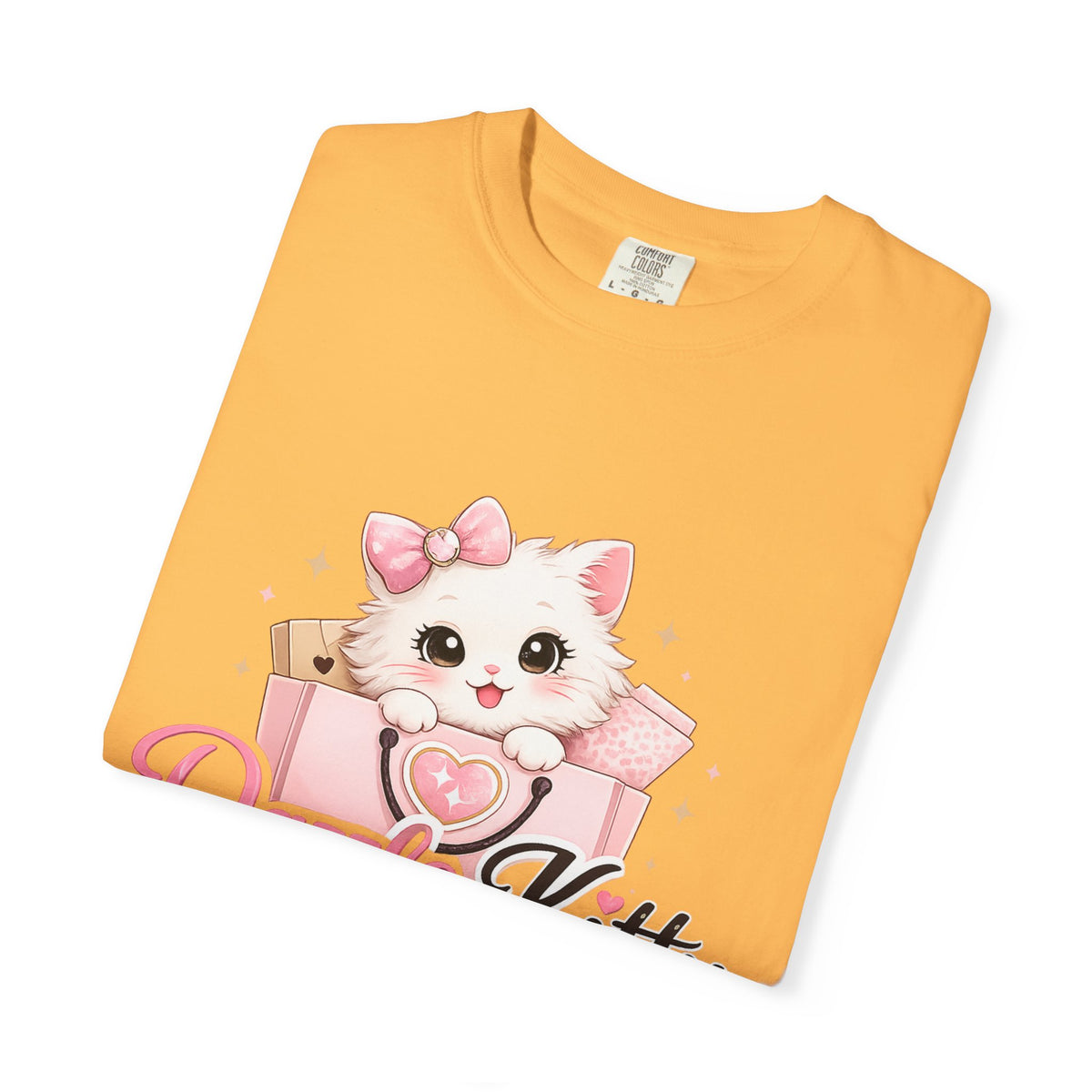 Dazzle Kitty Cute Kitten Illustration T-shirt | Pink Bow Cat Tee
