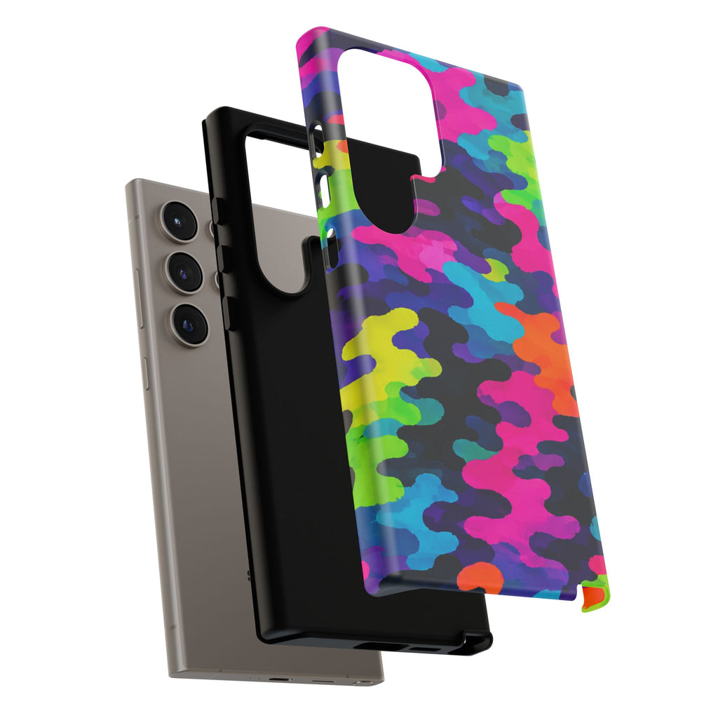 Neon Camo Tough Phone Case — Bright Rainbow Protective iPhone Cover