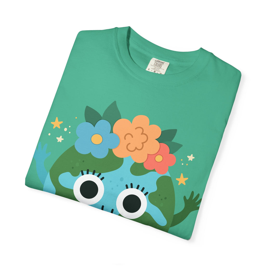 Flower Crown Earth Illustration T-shirt | Cute Planet Graphic