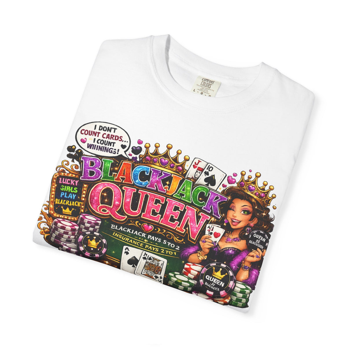 Blackjack Queen T-shirt | Casino Card Dealer Illustration