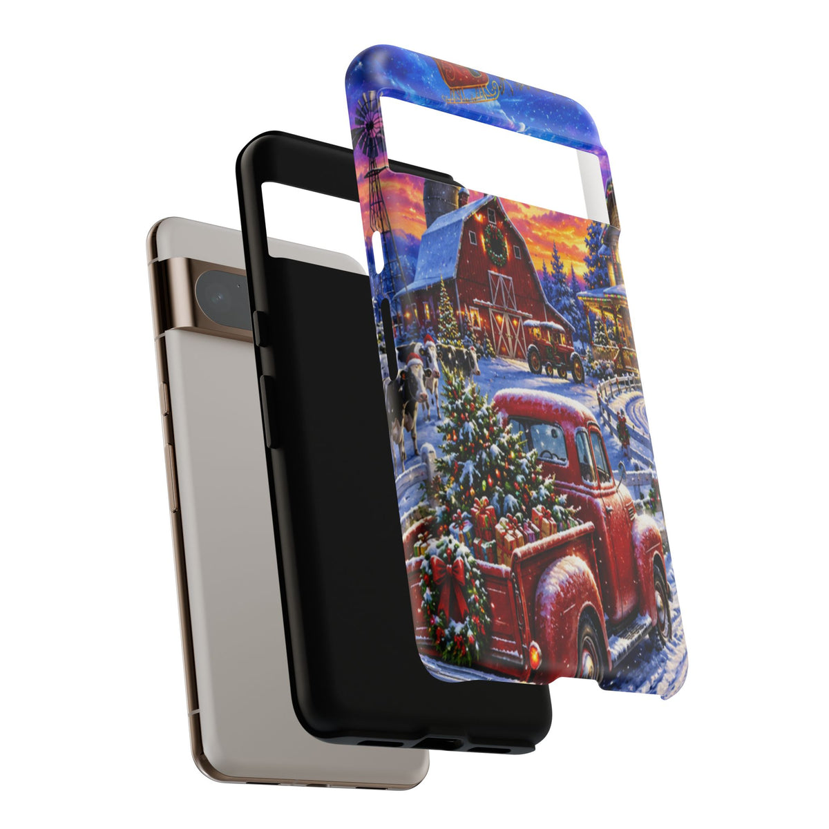 Christmas Farm Phone Case — Vintage Red Truck in Snowy Holiday Scene