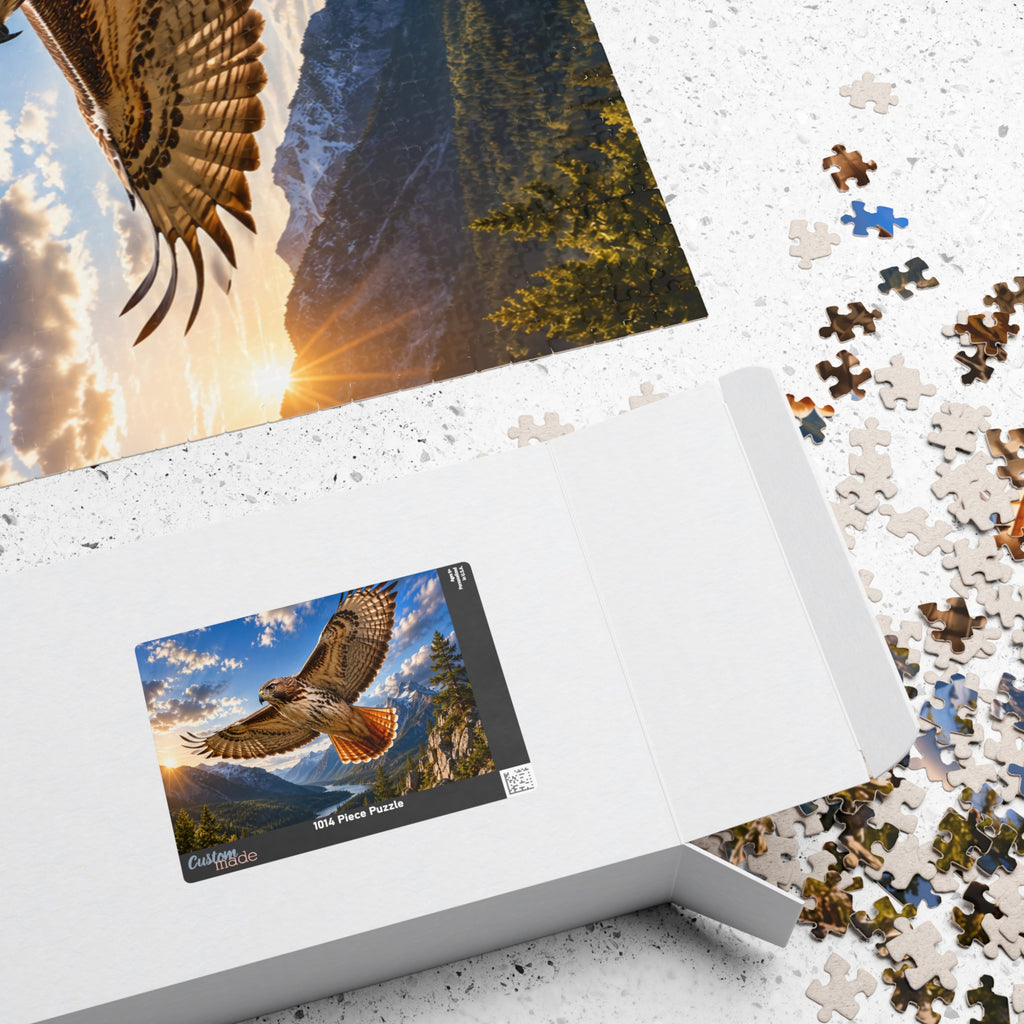 Red-Tailed Hawk Scenic Jigsaw Puzzle — Mountain Lake Nature Puzzle (110/252/520/1014 pcs)