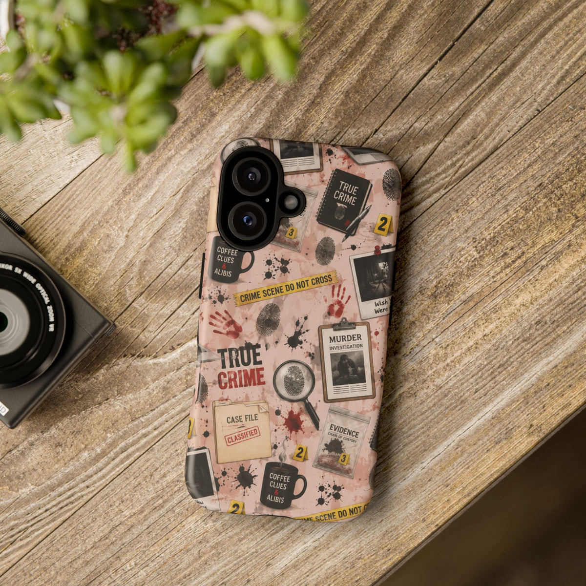 True Crime Pattern Phone Case – Detective Evidence, Crime Scene Tape & 'True Crime' Design