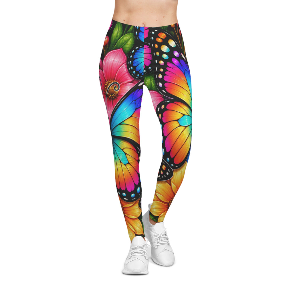 Butterfly Bloom Leggings — Vibrant Floral Rainbow All-Over Print