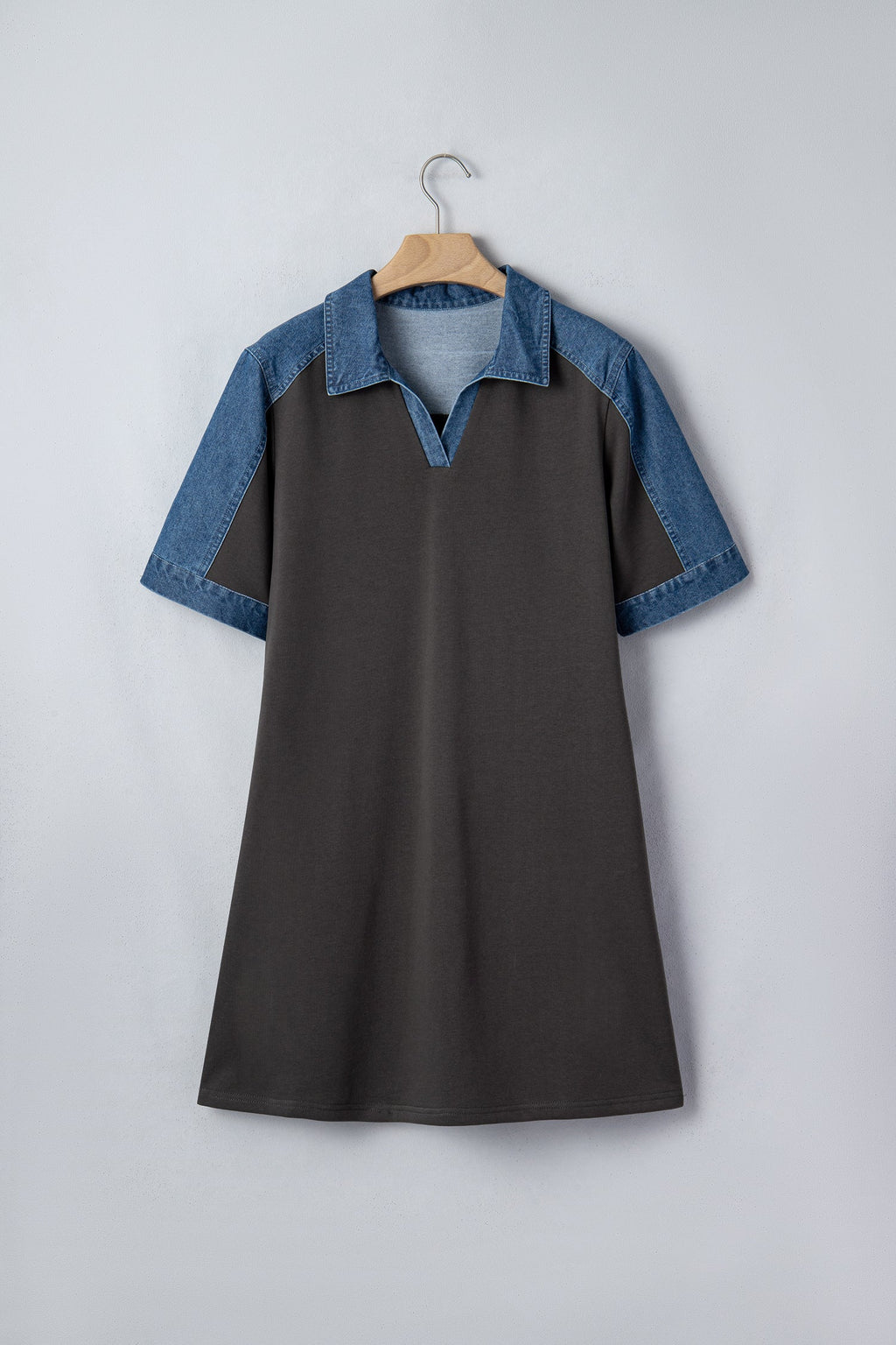 Colorblock Denim Patchwork Polo T-Shirt Dress