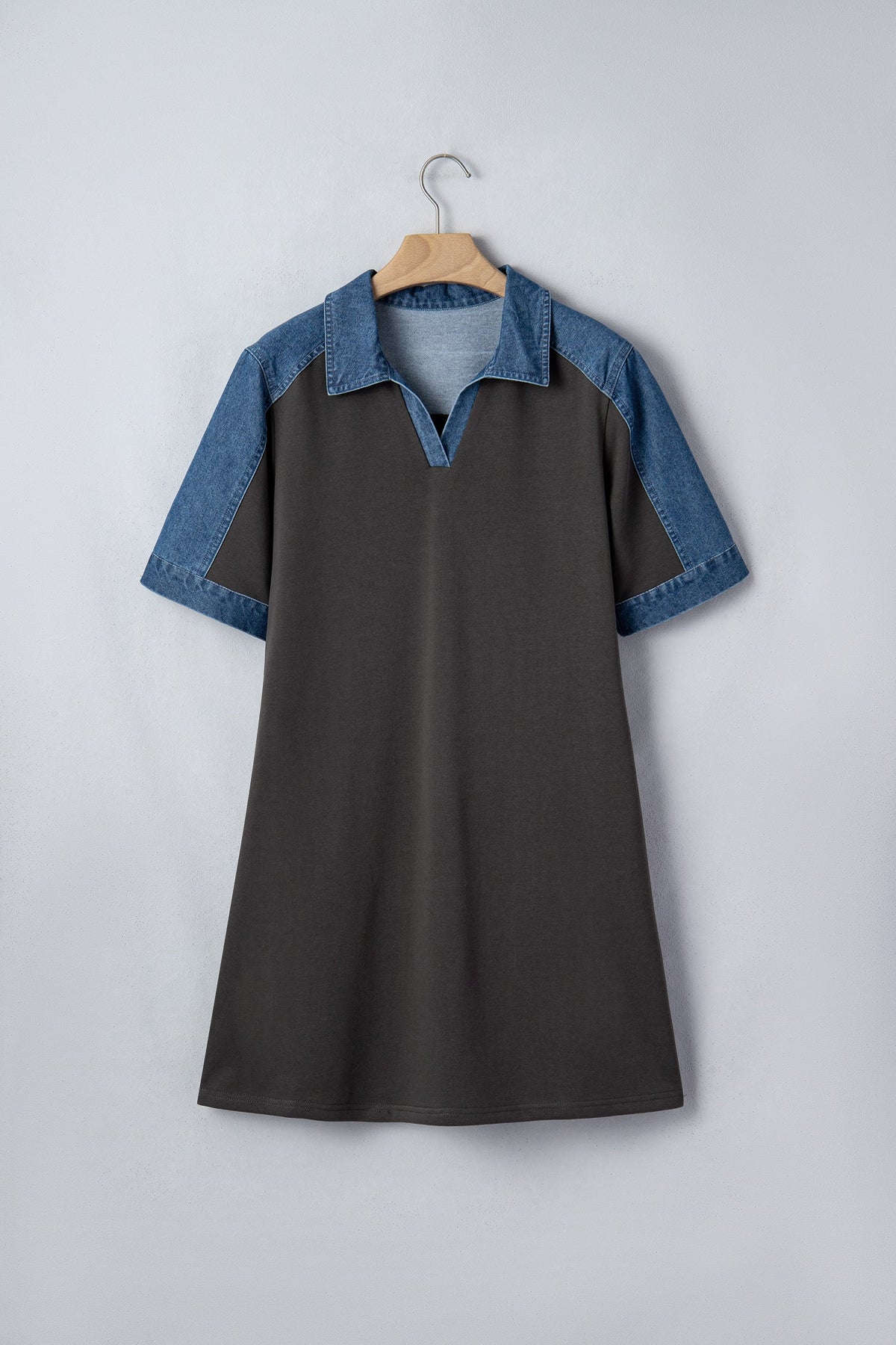 Colorblock Denim Patchwork Polo T-Shirt Dress