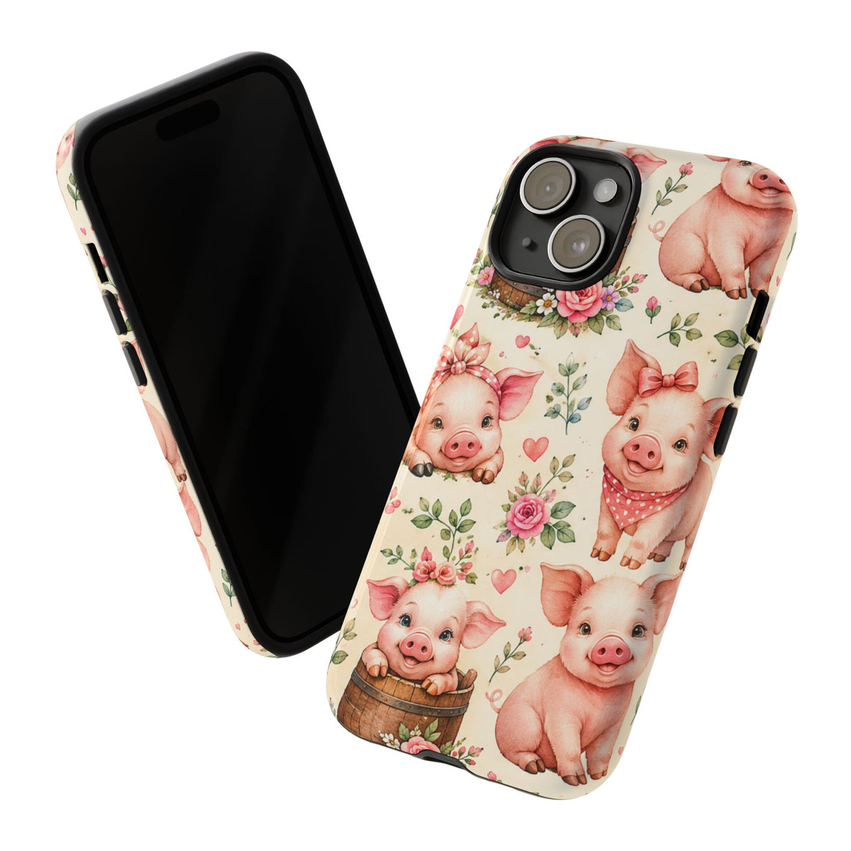 Cute Pink Piglet Phone Case — Vintage Floral Farm Animal iPhone Cover