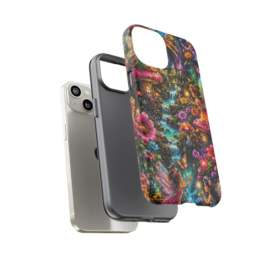 Fairy Garden Tough Phone Case — Whimsical Cottage, Waterfall & Mushroom Artwork