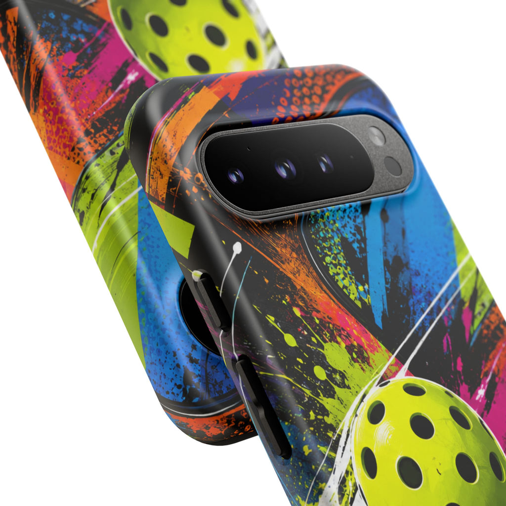 Pickleball Phone Case – Neon Paddle & Ball Splash Tough Case