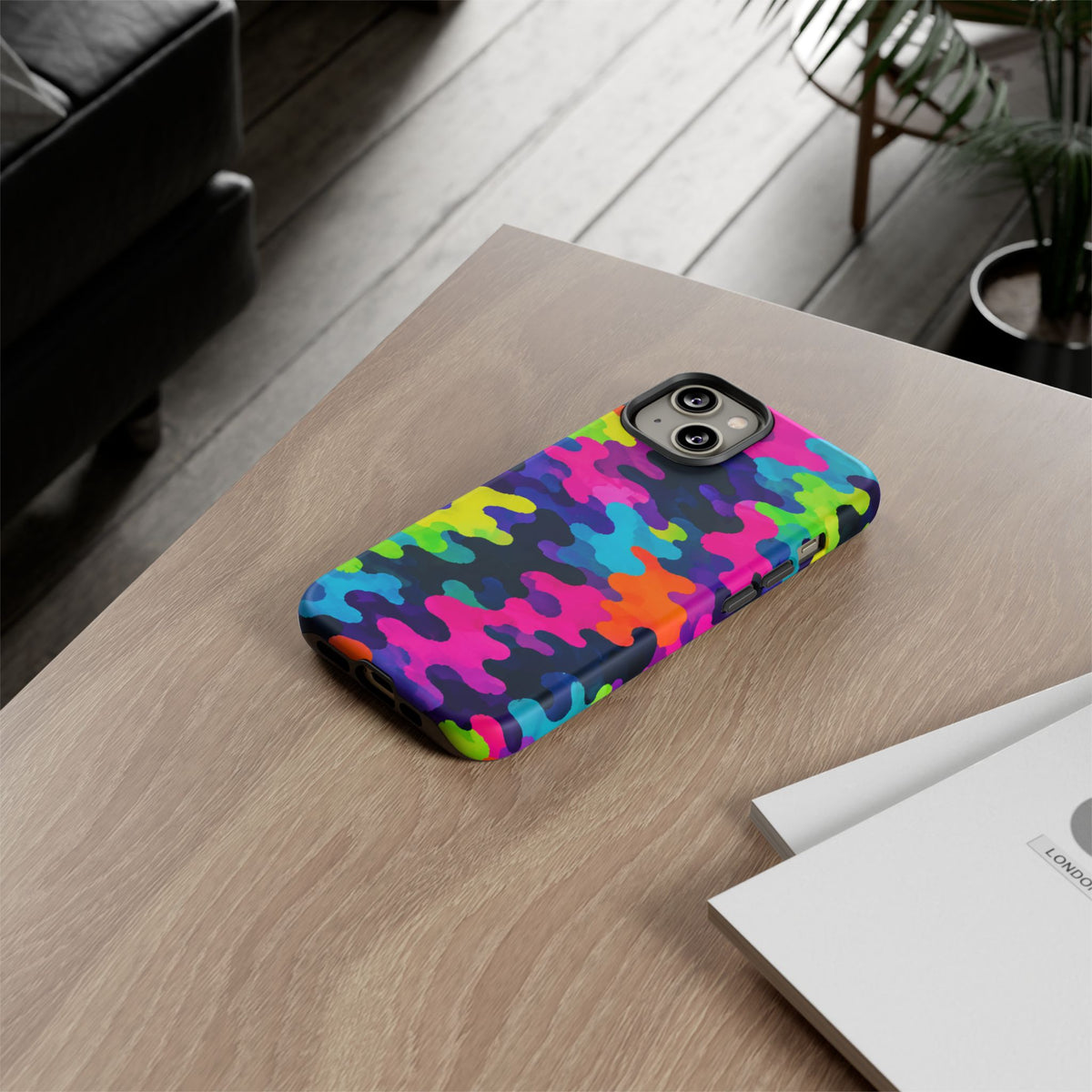 Neon Camo Tough Phone Case — Bright Rainbow Protective iPhone Cover