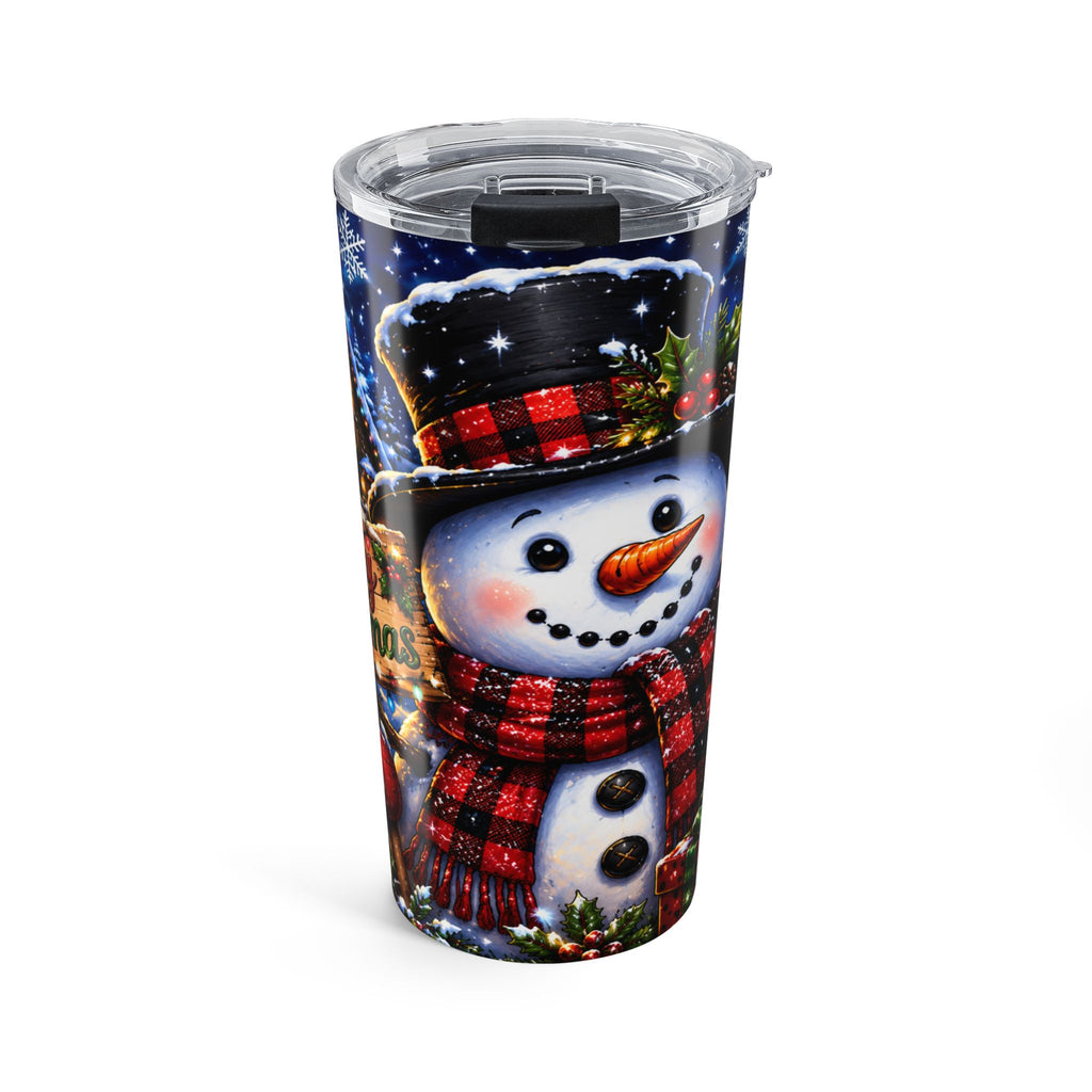 20oz Christmas Snowman Tumbler – Holiday Travel Mug with Festive Tree & 'Merry Christmas' Design