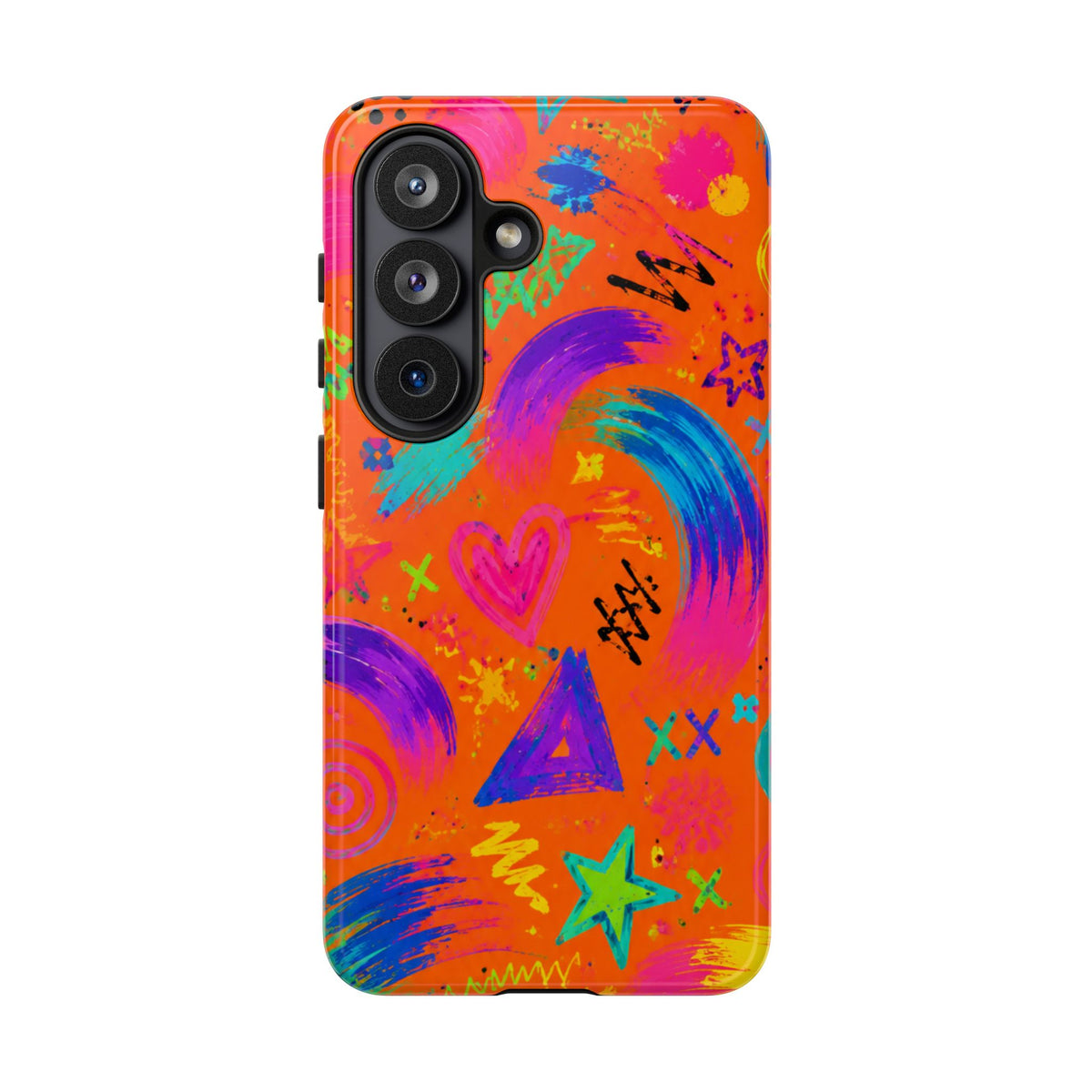 Colorful Neon Doodle Phone Case — Bright Abstract Stars & Hearts Tough Case