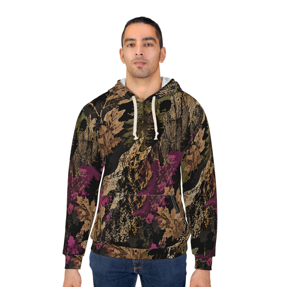 Camo Floral Hoodie — Pink & Olive All-Over Print Pullover