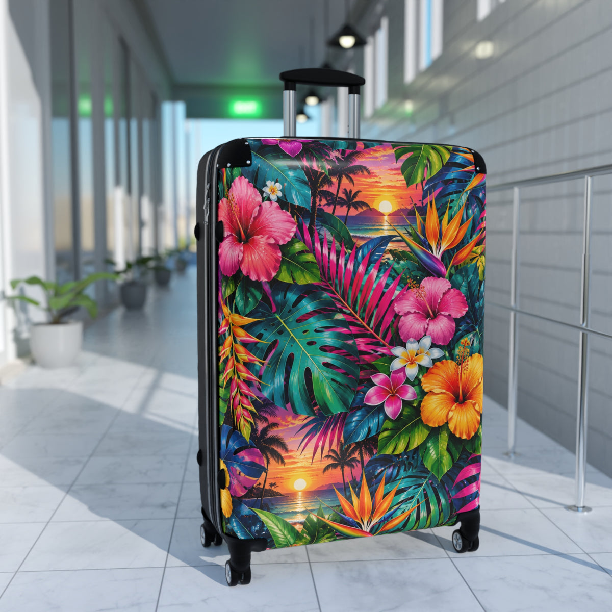 Tropical Sunset Suitcase – Vibrant Hibiscus Travel Luggage