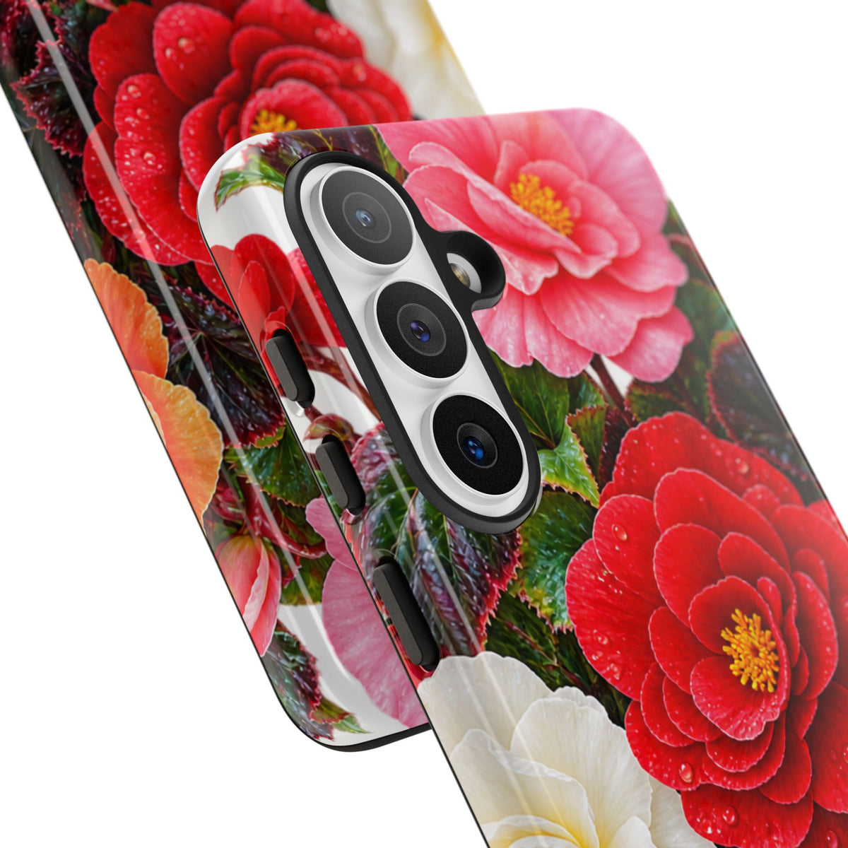 Floral Begonia Phone Case — Vibrant Red, Pink & Yellow Blossom Protective Cover