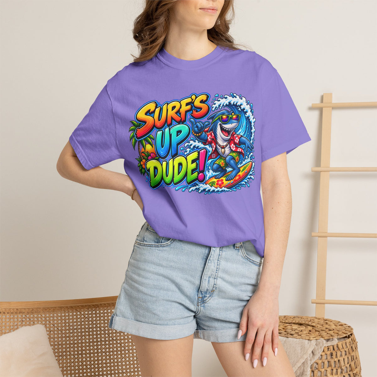 Surf's Up Dude! Surf Shark Graphic T-Shirt