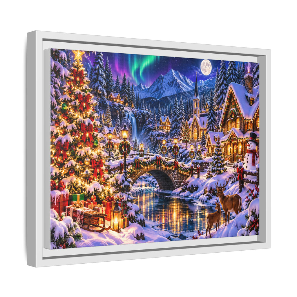 Framed Matte Canvas - Cozy Christmas Village Winter Night Wall Art