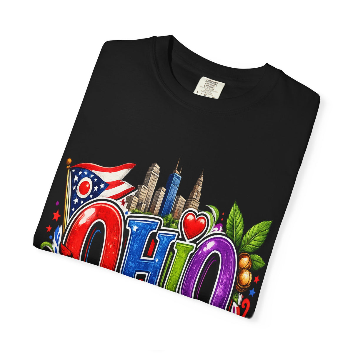 Ohio State Skyline Graphic T-shirt | State Flag Floral Design